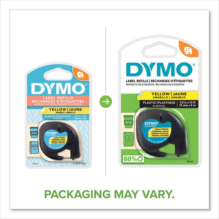 DYMO LetraTag Plastic Label Tape Cassette, 0.5" x 13 ft, Yellow (DYM91332) thumbnail 2