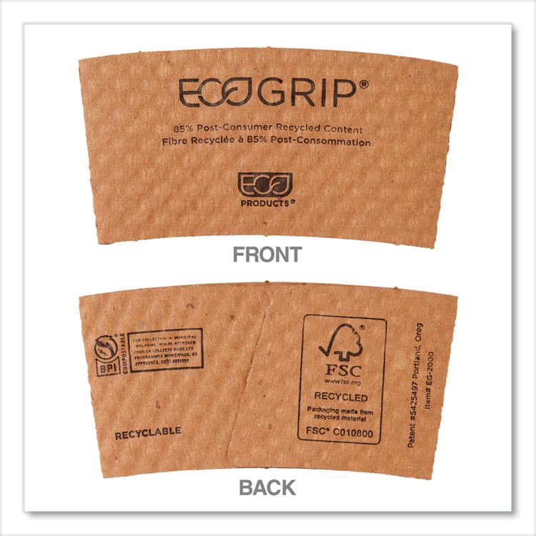 ECO-PRODUCTS,INC. EcoGrip Hot Cup Sleeves - Renewable and Compostable, Fits 12, 16, 20, 24 oz Cups, Kraft, 1,300/Carton (ECOEG2000) thumbnail 2