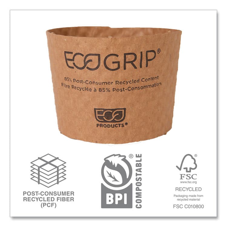 ECO-PRODUCTS,INC. EcoGrip Hot Cup Sleeves - Renewable and Compostable, Fits 12, 16, 20, 24 oz Cups, Kraft, 1,300/Carton (ECOEG2000) thumbnail 3