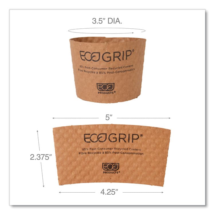 ECO-PRODUCTS,INC. EcoGrip Hot Cup Sleeves - Renewable and Compostable, Fits 12, 16, 20, 24 oz Cups, Kraft, 1,300/Carton (ECOEG2000) thumbnail 4