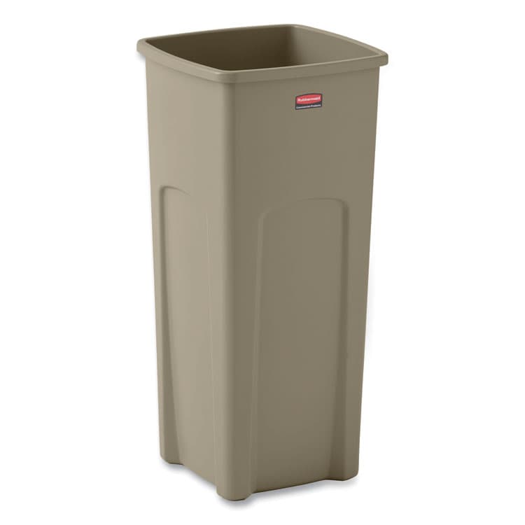RUBBERMAID COMMERCIAL PROD. Untouchable Square Waste Receptacle, 23 gal, Plastic, Beige (RCP356988BG)