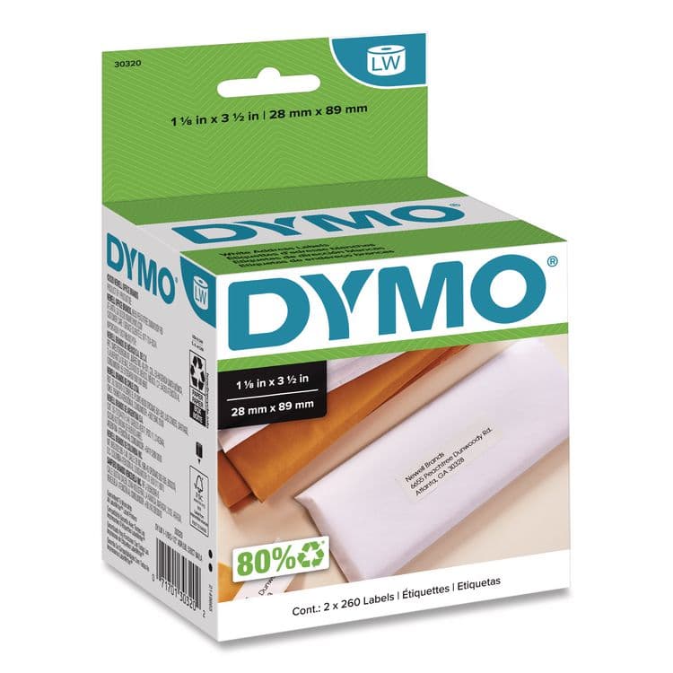 DYMO LabelWriter Address Labels, 1.12 x 3.5, White, 260 Labels/Roll, 2 Rolls/Pack (DYM30320)