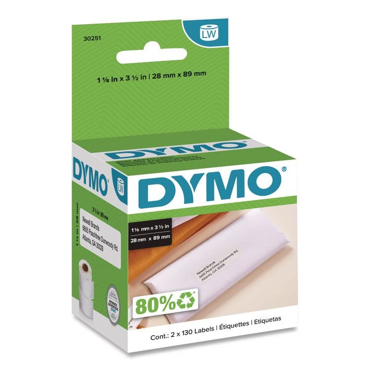 DYMO LabelWriter Address Labels, 1.12" x 3.5", White, 130 Labels/Roll, 2 Rolls/Pack (DYM30251)