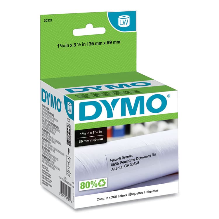 DYMO LabelWriter Address Labels, 1.4" x 3.5", White, 260 Labels/Roll, 2 Rolls/Pack (DYM30321)