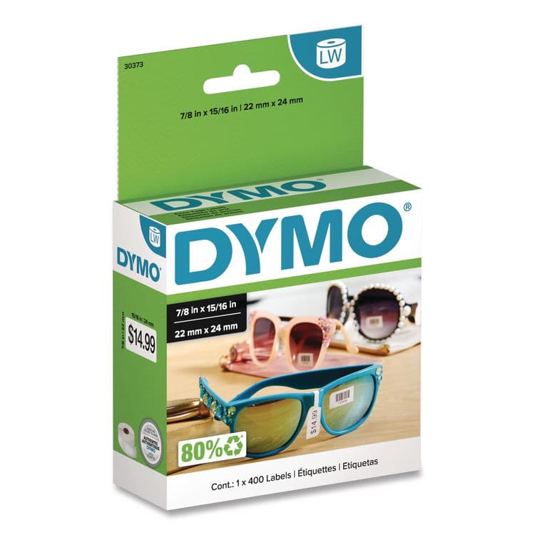 DYMO LW Price Tag Labels, 0.93" x 0.87", White, 400 Labels/Roll (DYM30373)