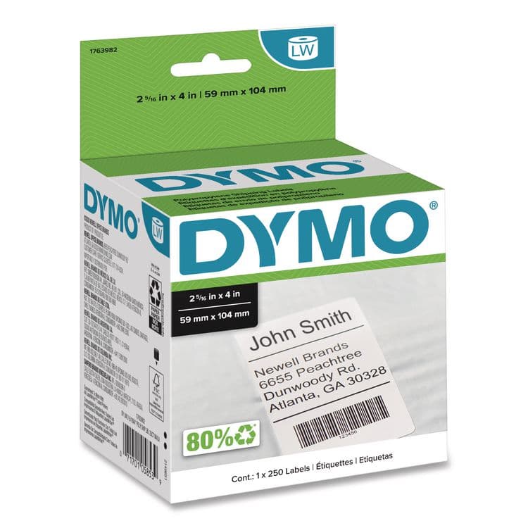 DYMO LabelWriter Shipping Labels, 2.31" x 4", White, 250 Labels/Roll (DYM1763982)