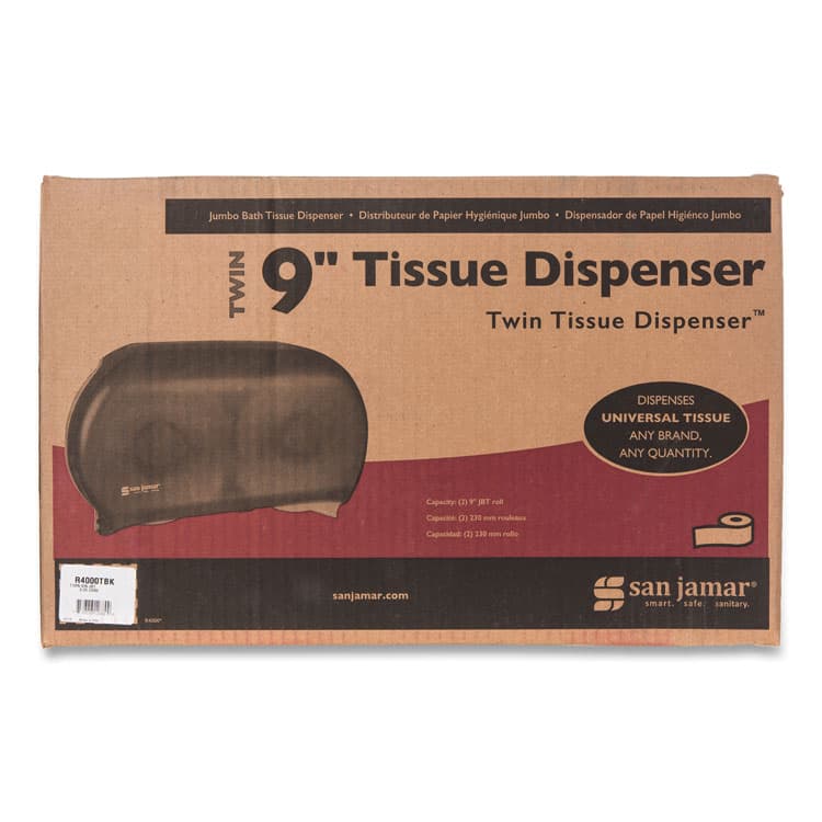 CFS BRANDS Twin 9" Jumbo BathTissue Dispenser, Classic, 19 x 5.25 x 12, Transparent Black Pearl (SJMR4000TBK) thumbnail 4