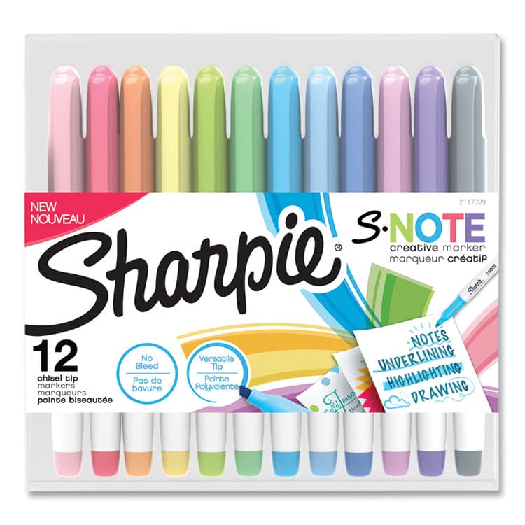 SANFORD S-Note Creative Markers, Assorted Ink Colors, Chisel Tip, Assorted Barrel Colors, 12/Pack (SAN2158060)