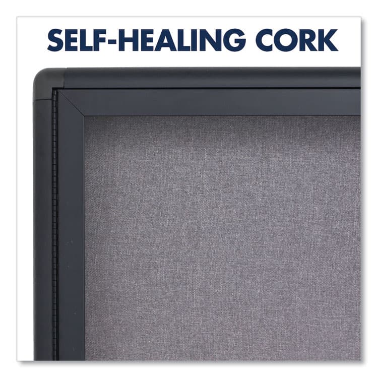 ACCO BRANDS, . Enclosed Indoor Fabric Bulletin Board with Two Hinged Doors, 48" x 36", Gray Surface, Graphite Gray Aluminum Frame (QRT2364L) thumbnail 4