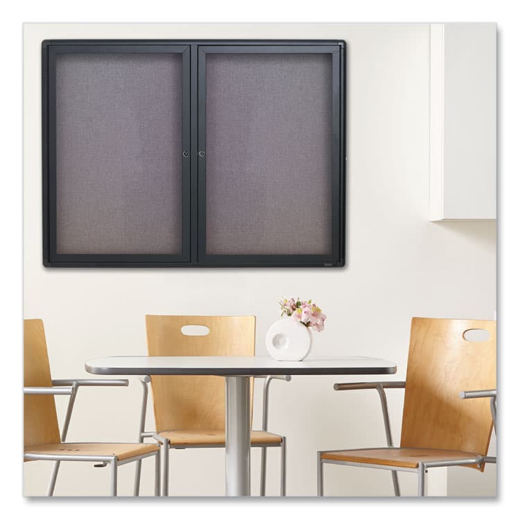 ACCO BRANDS, . Enclosed Indoor Fabric Bulletin Board with Two Hinged Doors, 48" x 36", Gray Surface, Graphite Gray Aluminum Frame (QRT2364L) thumbnail 3