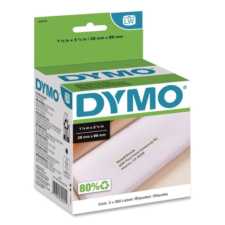 DYMO LabelWriter Address Labels, 1.12" x 3.5", White, 260 Labels/Roll, 2 Rolls/Pack (DYM30572)