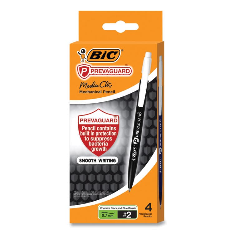 BIC CORP. PrevaGuard Media Clic Mechanical Pencils, 0.7 mm, HB (#2), Black Lead, 2 Black Barrel/2 Blue Barrel, 4/Pack (BICMPCMAP4) thumbnail 2