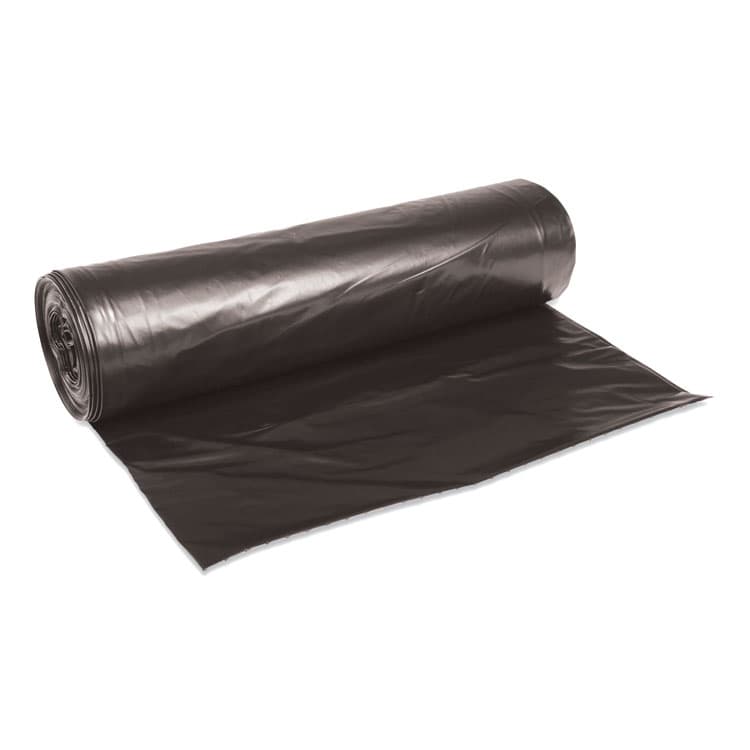 BOARDWALK Low-Density Waste Can Liners, 56 gal, 0.6 mil, 43" x 47", Black, Perforated Roll, 25 Bags/Roll, 4 Rolls/Carton (BWK4347H)