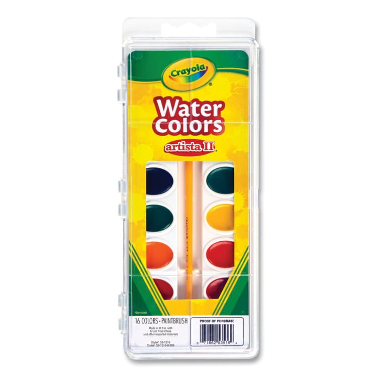 BINNEY & SMITH / CRAYOLA Artista II Washable Watercolor Set, 16 Assorted Colors, Palette Tray (CYO531516)
