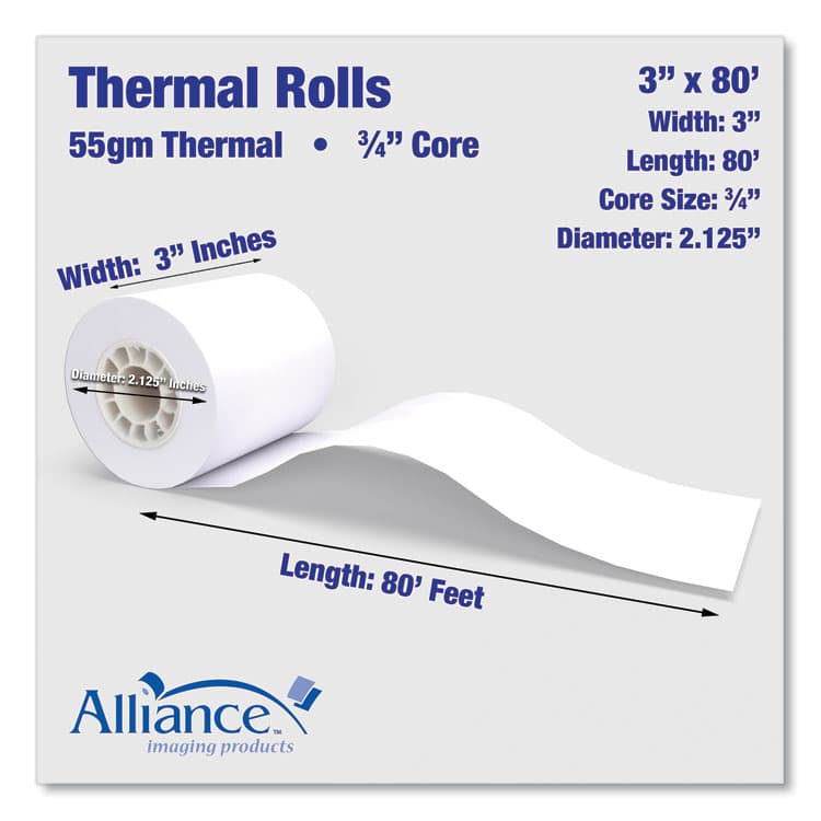 ALLIANCE Thermal Cash Register/POS Roll, 3" x 80 ft, White, 36/Carton (AIP3555) thumbnail 2