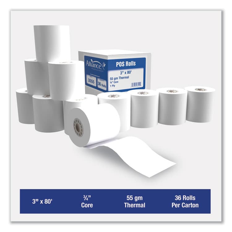 ALLIANCE Thermal Cash Register/POS Roll, 3" x 80 ft, White, 36/Carton (AIP3555) thumbnail 3