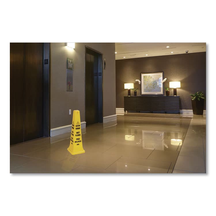 RUBBERMAID COMMERCIAL PROD. Multilingual Wet Floor Safety Cone, 12.25 x 12.25 x 36, Yellow (RCP627677) thumbnail 4