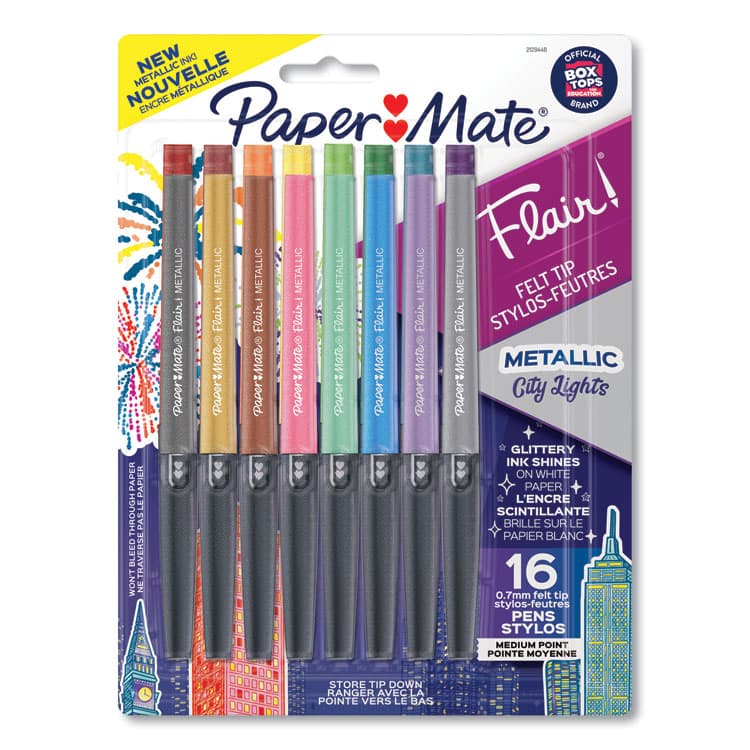 SANFORD Flair Metallic Porous Point Pen, Stick, Medium 0.7 mm, Assorted Ink and Barrel Colors, 16/Pack (PAP2129448)