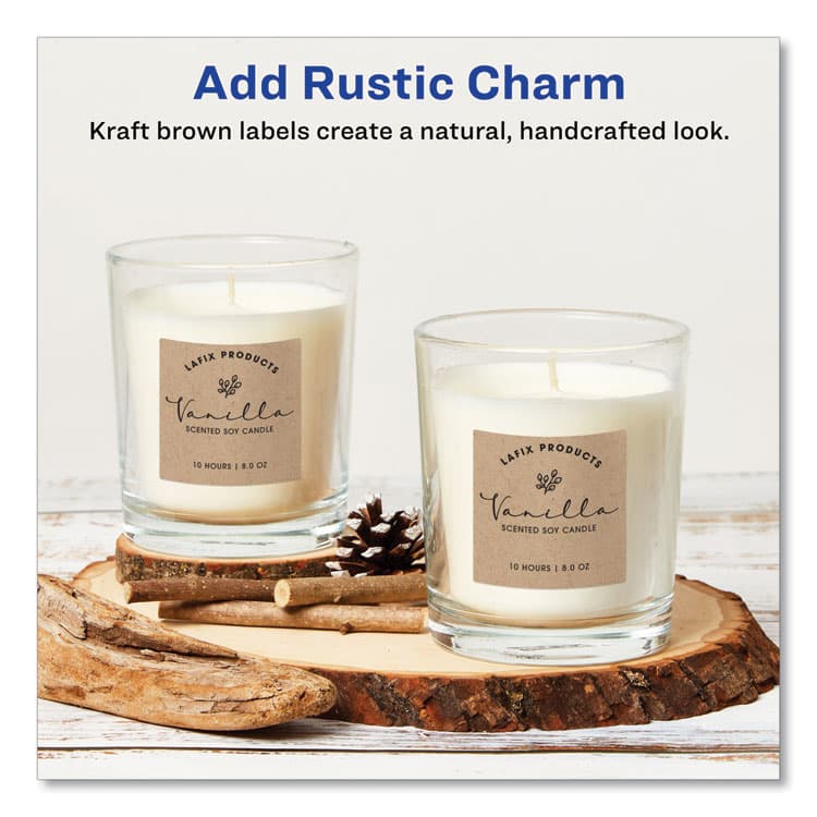 AVERY PRODUCTS CORPORATION Square Print-to-the-Edge Labels, Inkjet/Laser Printers, 2 x 2, Kraft Brown, 12/Sheet, 25 Sheets/Pack (AVE22846) thumbnail 2