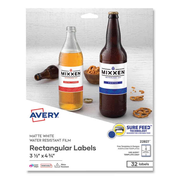 AVERY PRODUCTS CORPORATION Removable Print-to-the-Edge White Labels w/ Sure Feed, 3.5 x 4.75, 32/Pack (AVE22827)