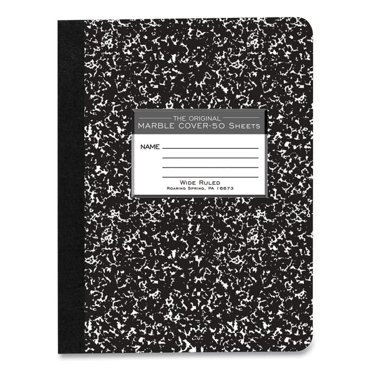 ROARING SPRING PAPER PRODUCTS Marble Cover Composition Book, Wide/Legal Rule, Black Marble Cover, (50) 9.75 x 7.5 Sheets (ROA77220)