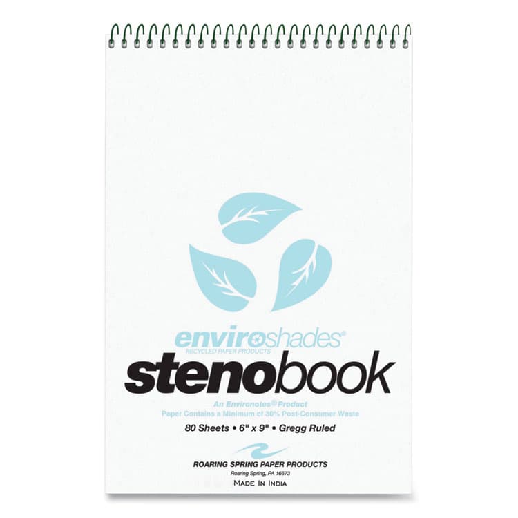 ROARING SPRING PAPER PRODUCTS EnviroShades Steno Notepad, White Cover, Gregg Rule, (80) Blue 6 x 9 Sheets, 4/Pack (ROA12284)