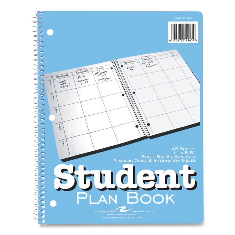 ROARING SPRING PAPER PRODUCTS Student Plan Book, Homework/Assignment-Tracking, 40-Weeks: Six-Subject Day, Blue/White Cover, (100) 11 x 8.5 Sheets (ROA12145)