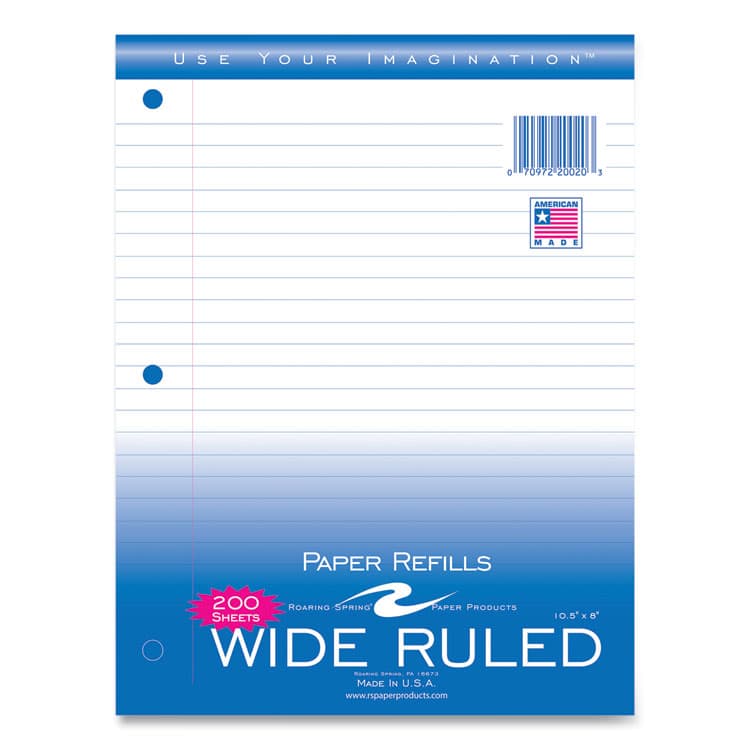 ROARING SPRING PAPER PRODUCTS Notebook Filler Paper, 3-Hole, 8 x 10.5, Wide/Legal Rule, 200/Pack (ROA20020)