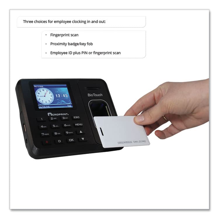 ACRO PRINT TIME RECORDER BioTouch Time Clock and Badges Bundle, 10,000 Employees, Black (ACPBTR150) thumbnail 4