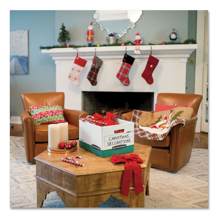 FELLOWES MFG. CO. R-KIVE Heavy-Duty Storage Boxes, Letter/Legal Files, 12.75" x 16.5" x 10.38", White/Green, 12/Carton (FEL07241) thumbnail 3