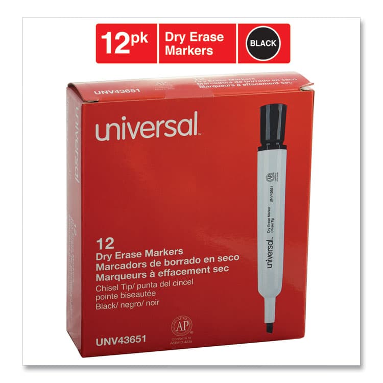 UNIVERSAL OFFICE PRODUCTS Dry Erase Marker, Broad Chisel Tip, Black, Dozen (UNV43651) thumbnail 3