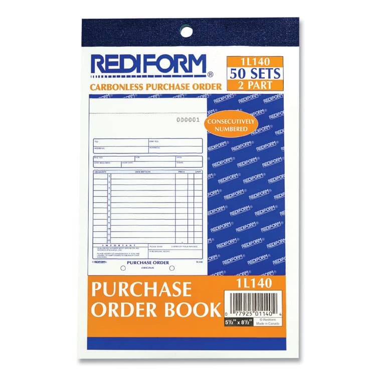 REDIFORM OFFICE PRODUCTS Purchase Order Book, 12 Lines, Two-Part Carbonless, 5.5 x 7.88, 50 Forms Total (RED1L140) thumbnail 2