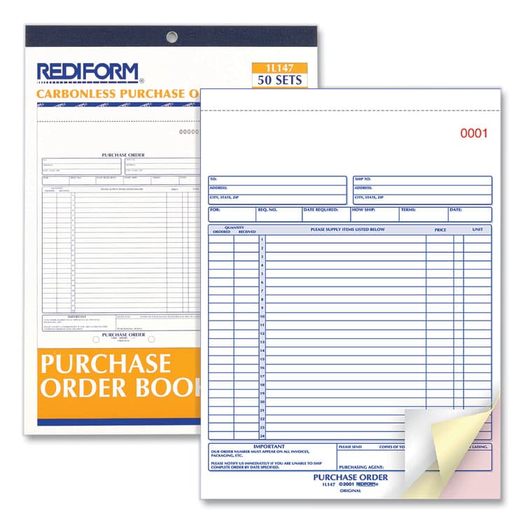REDIFORM OFFICE PRODUCTS Purchase Order Book, 17 Lines, Three-Part Carbonless, 8.5 x 11, 50 Forms Total (RED1L147) thumbnail 3