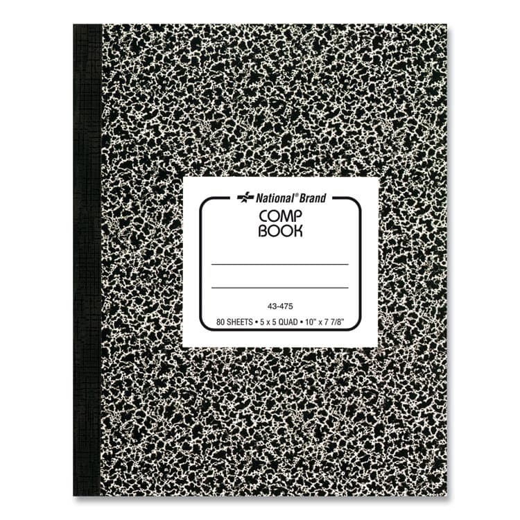 REDIFORM OFFICE PRODUCTS Composition Book, Quadrille Rule (5 sq/in), Black Marble Cover, (80) 10 x 7.88 Sheets (RED43475)