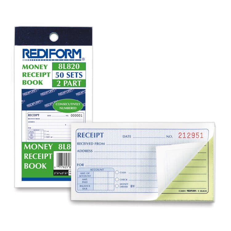 REDIFORM OFFICE PRODUCTS Small Money Receipt Book, Two-Part Carbonless, 2.75 x 5, 50 Forms Total (RED8L820) thumbnail 3
