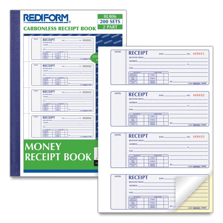 REDIFORM OFFICE PRODUCTS Money Receipt Book, Softcover, Two-Part Carbonless, 7 x 2.75, 4 Forms/Sheet, 200 Forms Total (RED8L806) thumbnail 3