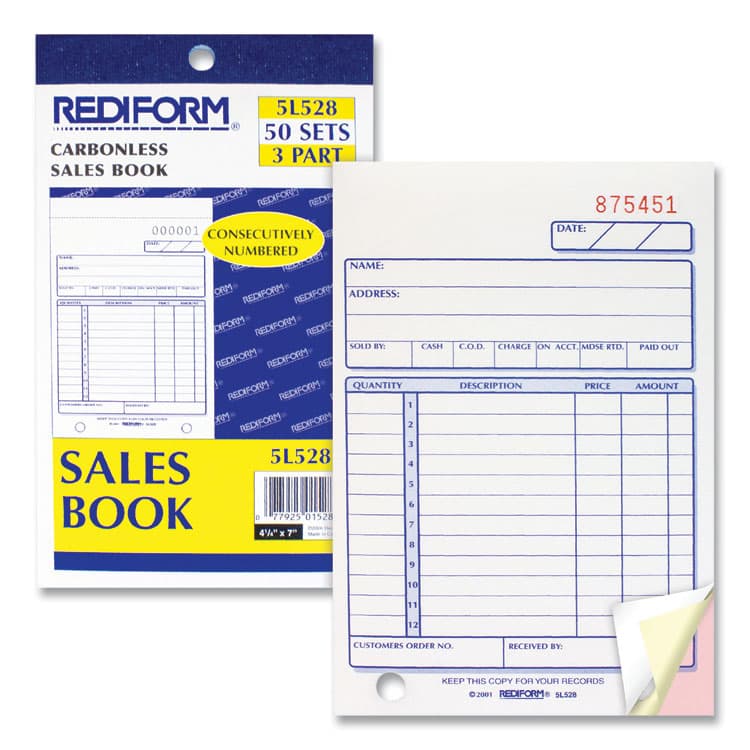 REDIFORM OFFICE PRODUCTS Sales Book, 12 Lines, Three-Part Carbonless, 4.25 x 6.38, 50 Forms Total (RED5L528) thumbnail 3
