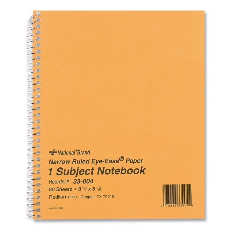 REDIFORM OFFICE PRODUCTS Single-Subject Wirebound Notebooks, Narrow Rule, Brown Board Cover, (80) 8.25 x 6.88 Eye-Ease Green Sheets (RED33004)