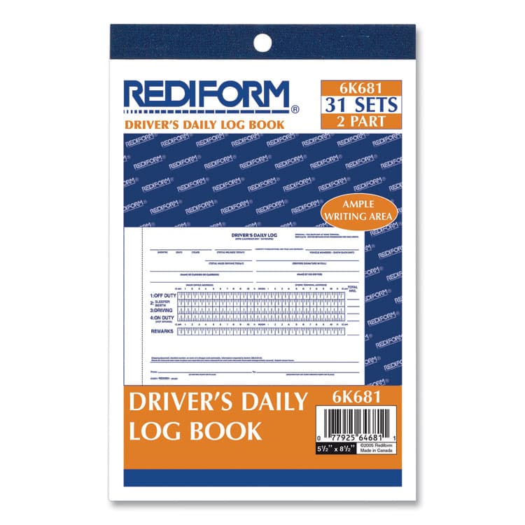 REDIFORM OFFICE PRODUCTS Driver's Daily Log Book with Daily Record and Hours Summary, Two-Part Carbonless, 7.88 x 5.5, 31 Forms Total (RED6K681) thumbnail 2