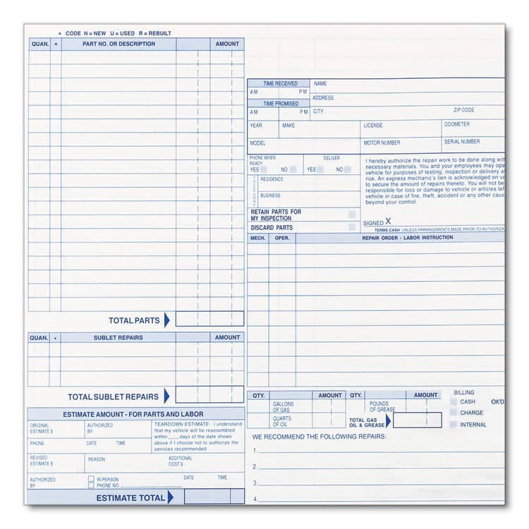 REDIFORM OFFICE PRODUCTS Speediset Four-Part Auto Repair Form, Four-Part Carbonless, 11 x 8.5, 50 Forms Total (RED4P489) thumbnail 3
