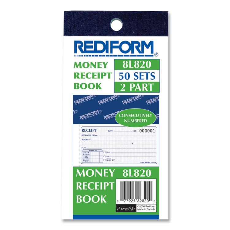 REDIFORM OFFICE PRODUCTS Small Money Receipt Book, Two-Part Carbonless, 2.75 x 5, 50 Forms Total (RED8L820) thumbnail 2