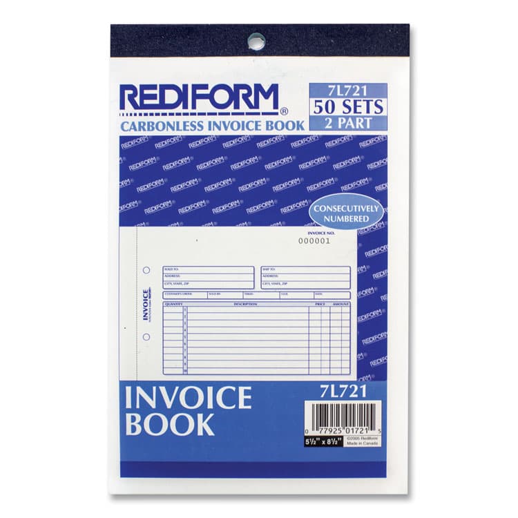 REDIFORM OFFICE PRODUCTS Invoice Book, Two-Part Carbonless, 5.5 x 7.88, 50 Forms Total (RED7L721) thumbnail 2