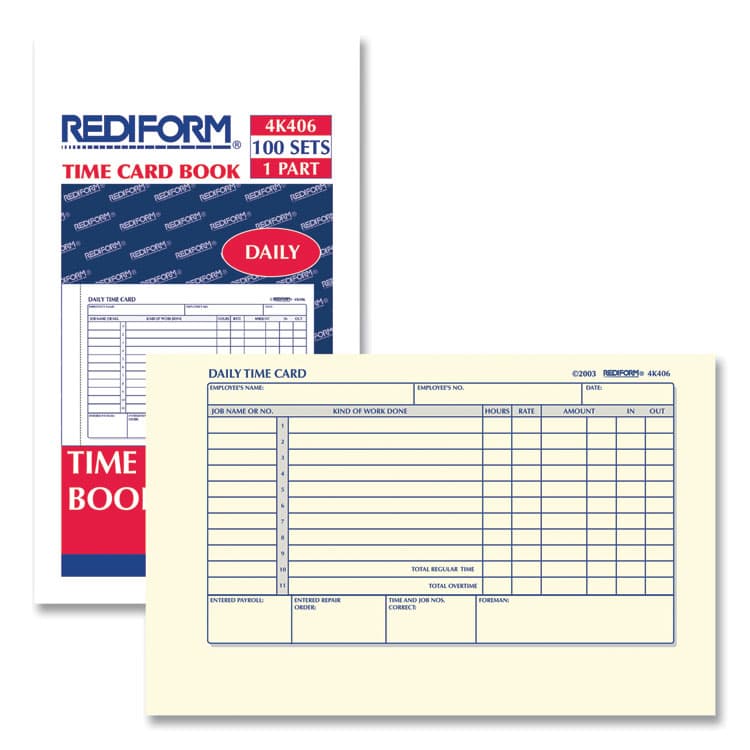 REDIFORM OFFICE PRODUCTS Daily Employee Time Cards, Two Sides, 4.25 x 7, 100/Pad (RED4K406) thumbnail 2