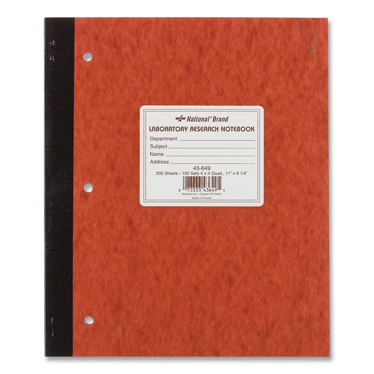 REDIFORM OFFICE PRODUCTS Duplicate Laboratory Notebooks, Two-Part Carbonless, Quadrille Rule (4 sq/in), Brown Cover, (200) 11 x 9.25 Sheets (RED43649)