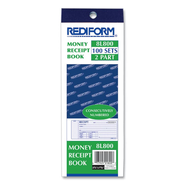 REDIFORM OFFICE PRODUCTS Receipt Book, Two-Part Carbonless, 7 x 2.75, 4 Forms/Sheet, 100 Forms Total (RED8L800) thumbnail 2