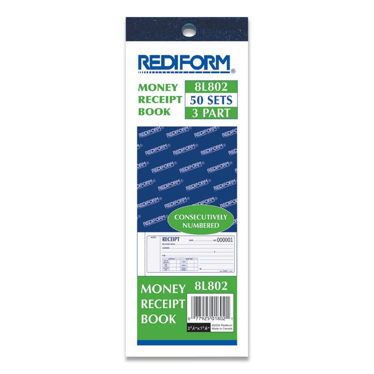 REDIFORM OFFICE PRODUCTS Receipt Book, Three-Part Carbonless, 7 x 2.75, 4 Forms/Sheet, 50 Forms Total (RED8L802) thumbnail 2