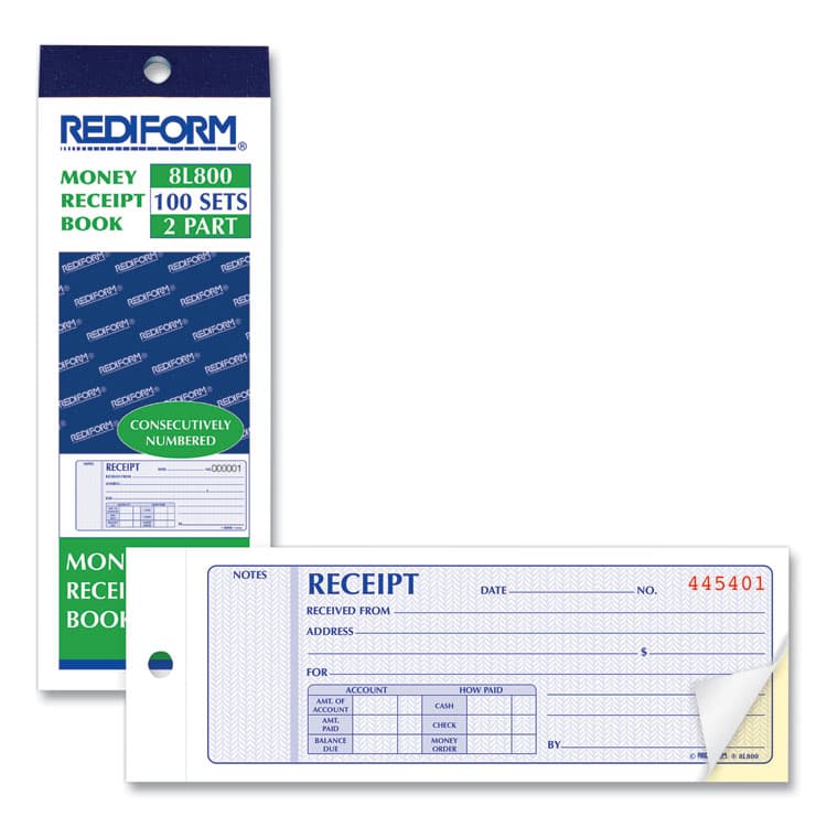 REDIFORM OFFICE PRODUCTS Receipt Book, Two-Part Carbonless, 7 x 2.75, 4 Forms/Sheet, 100 Forms Total (RED8L800) thumbnail 3