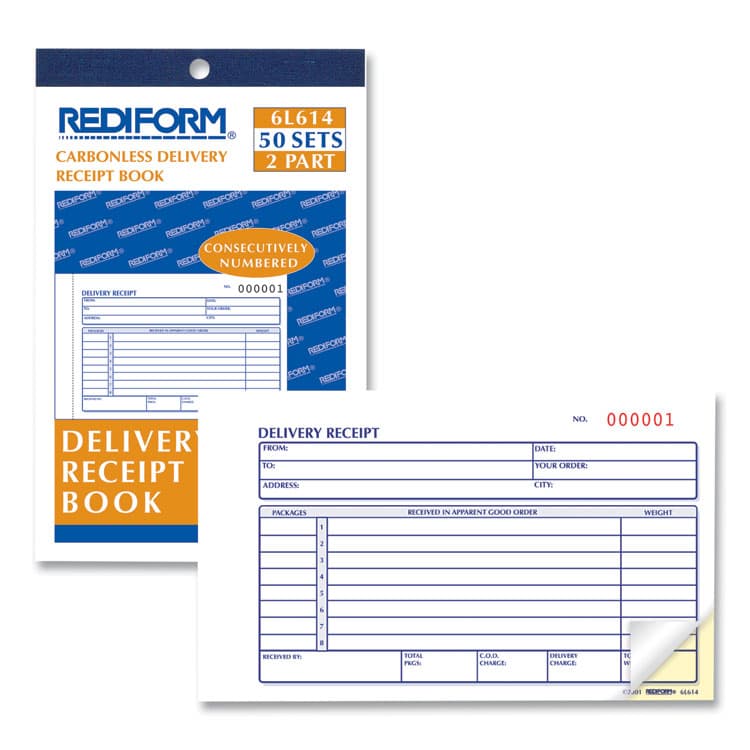 REDIFORM OFFICE PRODUCTS Delivery Receipt Book, Three-Part Carbonless, 6.38 x 4.25, 50 Forms Total (RED6L614) thumbnail 2