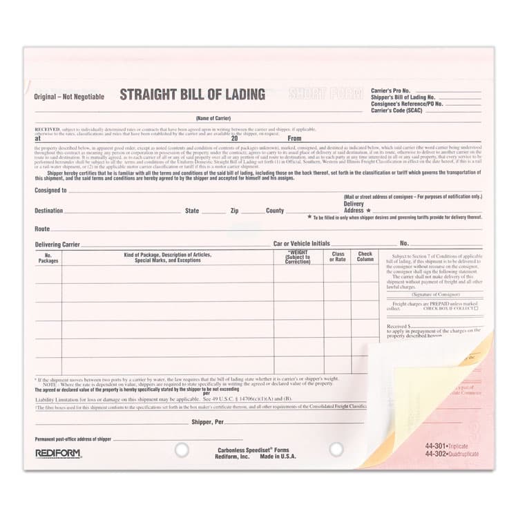 REDIFORM OFFICE PRODUCTS Snap-A-Way Bill of Lading, Short Form, Three-Part Carbonless, 7 x 8.5, 250 Forms Total (RED44301) thumbnail 2