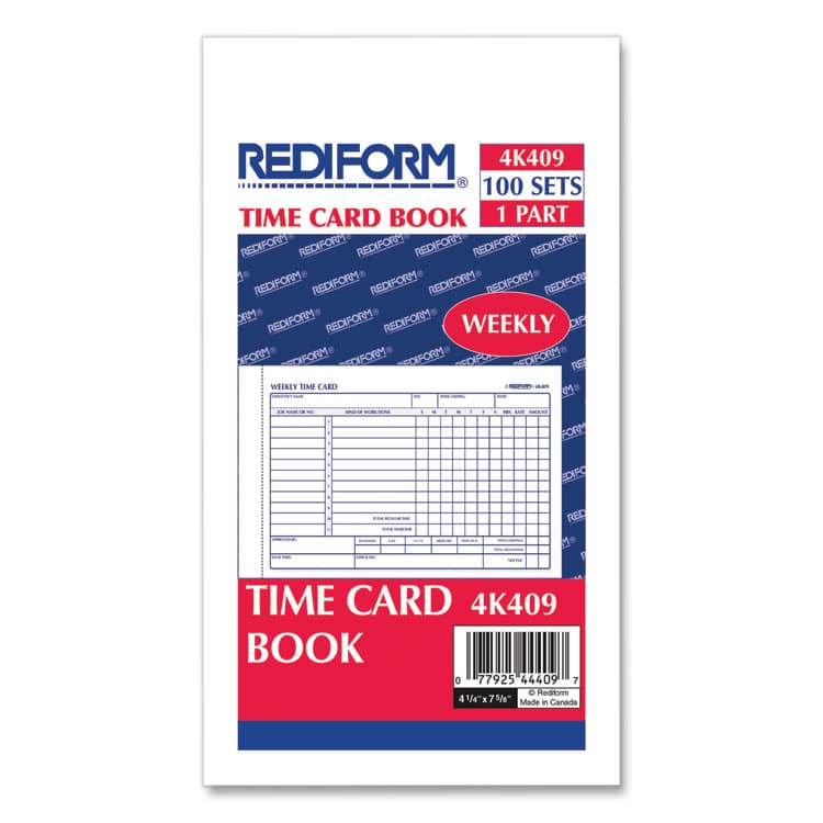 REDIFORM OFFICE PRODUCTS Weekly Employee Time Cards, Sunday-Saturday, One Side, 4.25 x 7, 100/Pad (RED4K409)